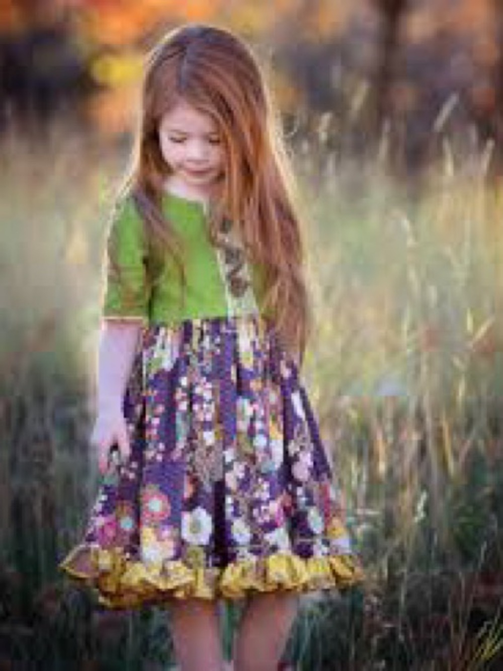 Persnickety Girls Floral Purple and Green Ruffle Dress